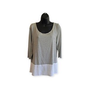 Charmin Charlie Long Sleeve White Black Striped Blouse Top Women L Scoop Neck